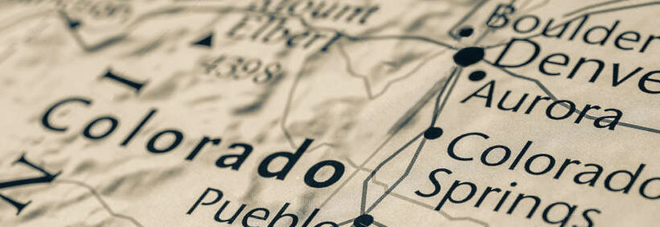 Wrinkled map of Colorado zoomed in on Denver and surrounding cities